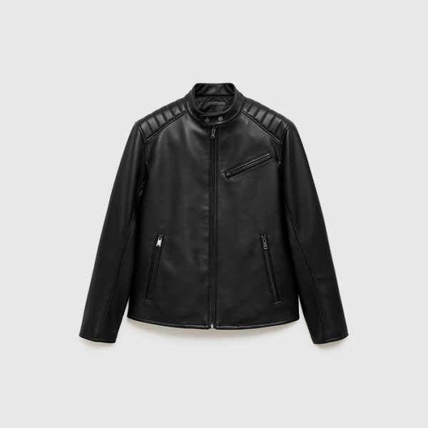 Leather-effect jacket with stitching detail